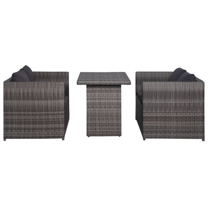 Set da Bistrot 3 pz con Cuscini in Polyrattan Grigio 43915