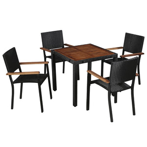 Set da Pranzo da Giardino 5 pz in Polyrattan e Acacia Nero cod mxl 34900