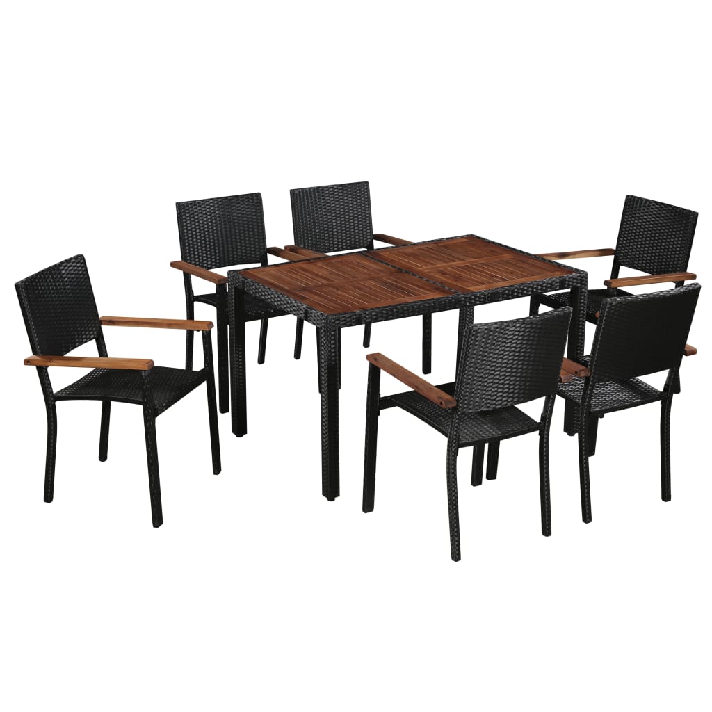 Set da Pranzo da Giardino 7 pz in Polyrattan e Acacia Nero cod mxl 34904