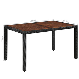 Set da Pranzo da Giardino 7 pz in Polyrattan e Acacia Nero cod mxl 34904