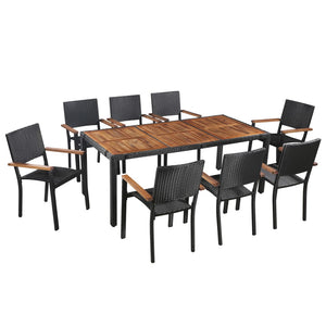 Set da Pranzo da Giardino 9 pz in Polyrattan e Acacia Nero 43936