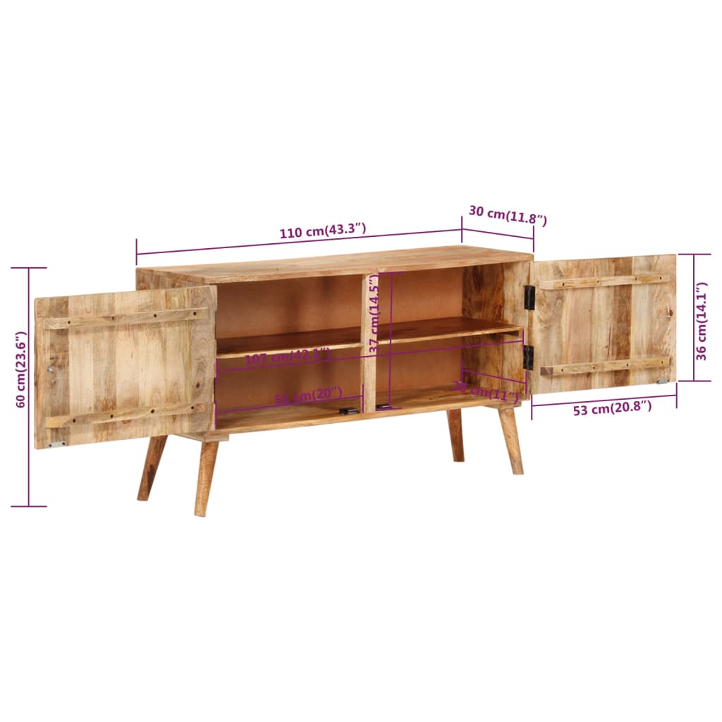 Credenza in Legno Massello di Mango 110x30x60 cm