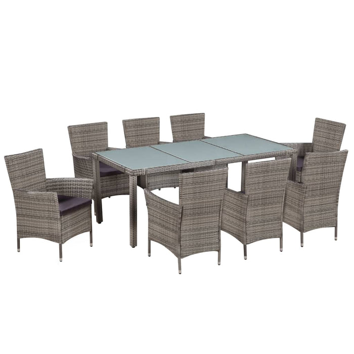 Set da Pranzo da Giardino 9 pz con Cuscini in Polyrattan Grigio cod mxl 39924