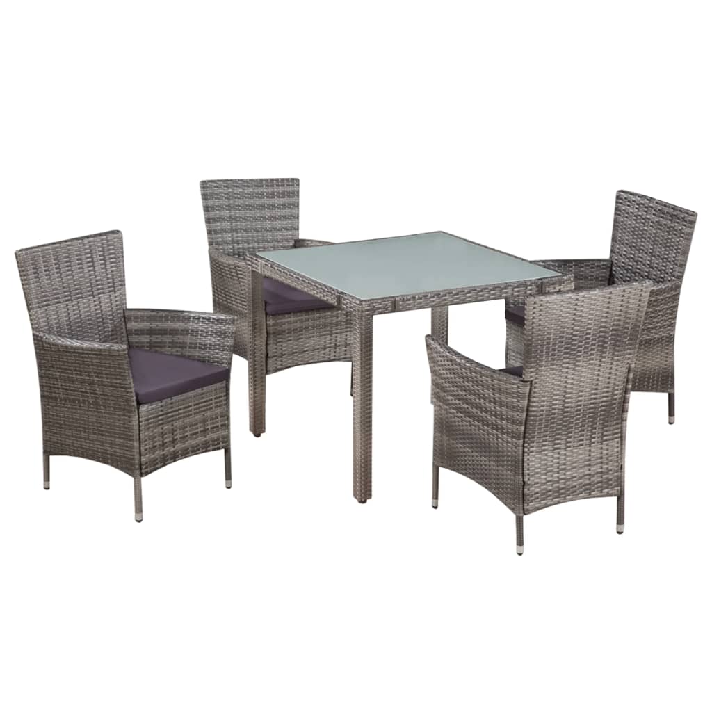 Set da Pranzo da Giardino 5 pz con Cuscini in Polyrattan Grigio cod mxl 35752