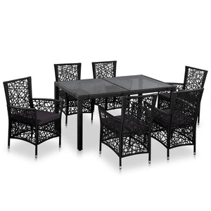 Set da Pranzo da Giardino 7 pz in Polyrattan Nero cod mxl 55725