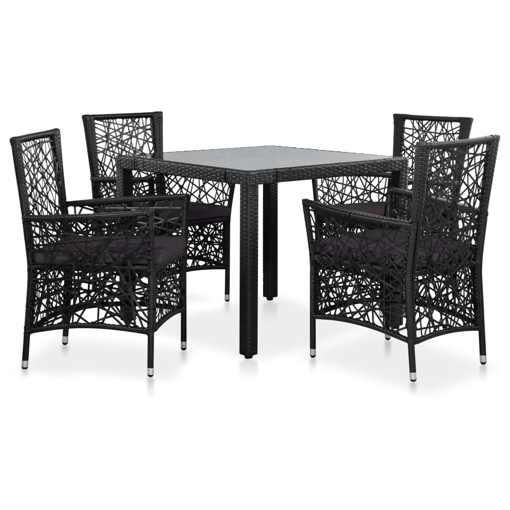 Set da Pranzo da Giardino 5 pz in Polyrattan Nero cod mxl 55654