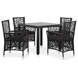 Set da Pranzo da Giardino 5 pz in Polyrattan Nero cod mxl 55654