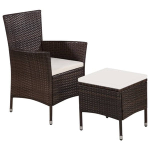 Sedia da Esterno con Sgabello e Cuscini in Polyrattan Marrone cod mxl 7546