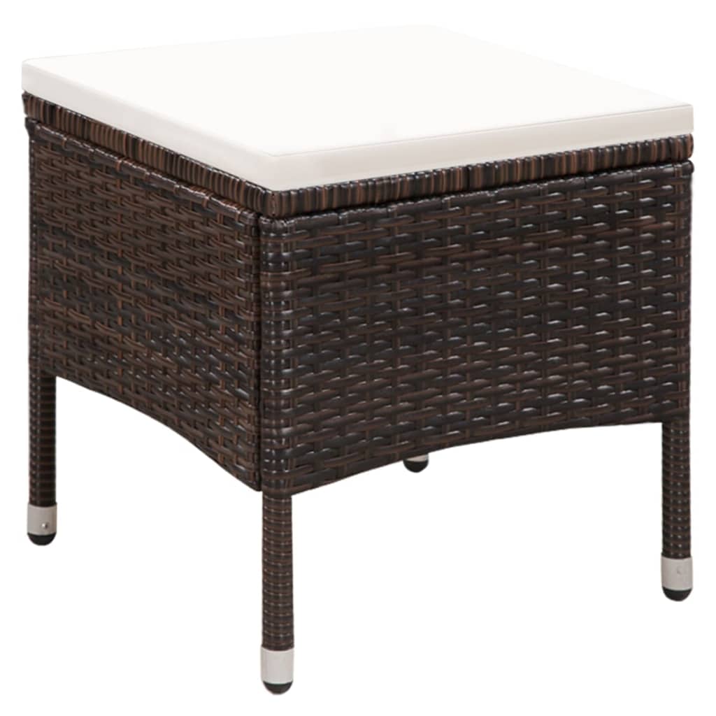 Sedia da Esterno con Sgabello e Cuscini in Polyrattan Marrone cod mxl 7546