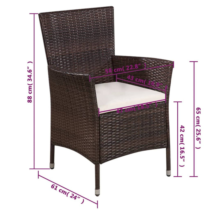 Sedia da Esterno con Sgabello e Cuscini in Polyrattan Marrone cod mxl 7546