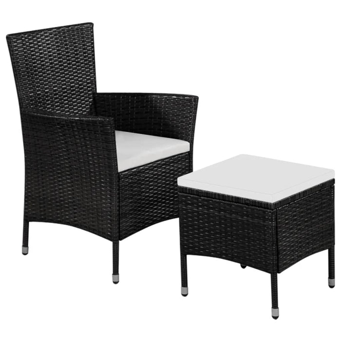 Sedia da Esterno con Sgabello e Cuscini in Polyrattan Nero 44091