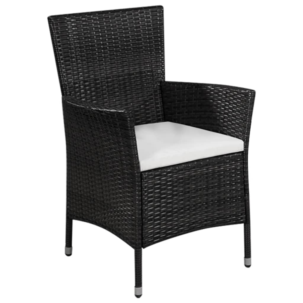 Sedia da Esterno con Sgabello e Cuscini in Polyrattan Nero 44091