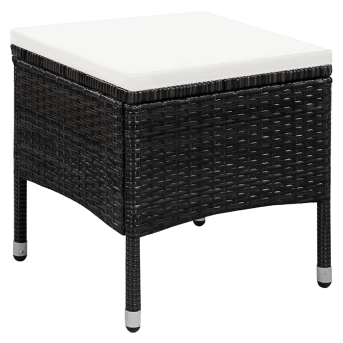 Sedia da Esterno con Sgabello e Cuscini in Polyrattan Nero 44091