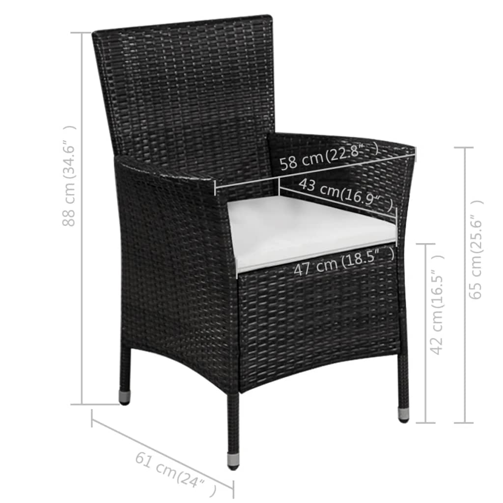 Sedia da Esterno con Sgabello e Cuscini in Polyrattan Nero 44091