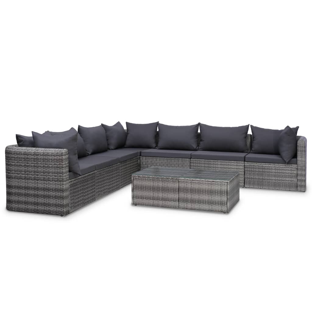 Set Divani da Giardino 8 pz con Cuscini in Polyrattan Grigio 44157