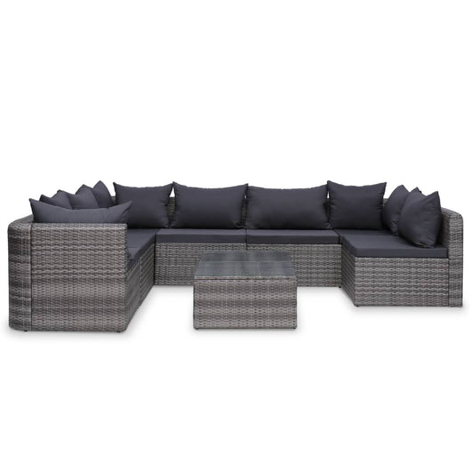 Set Divani da Giardino 8 pz con Cuscini in Polyrattan Grigio 44157