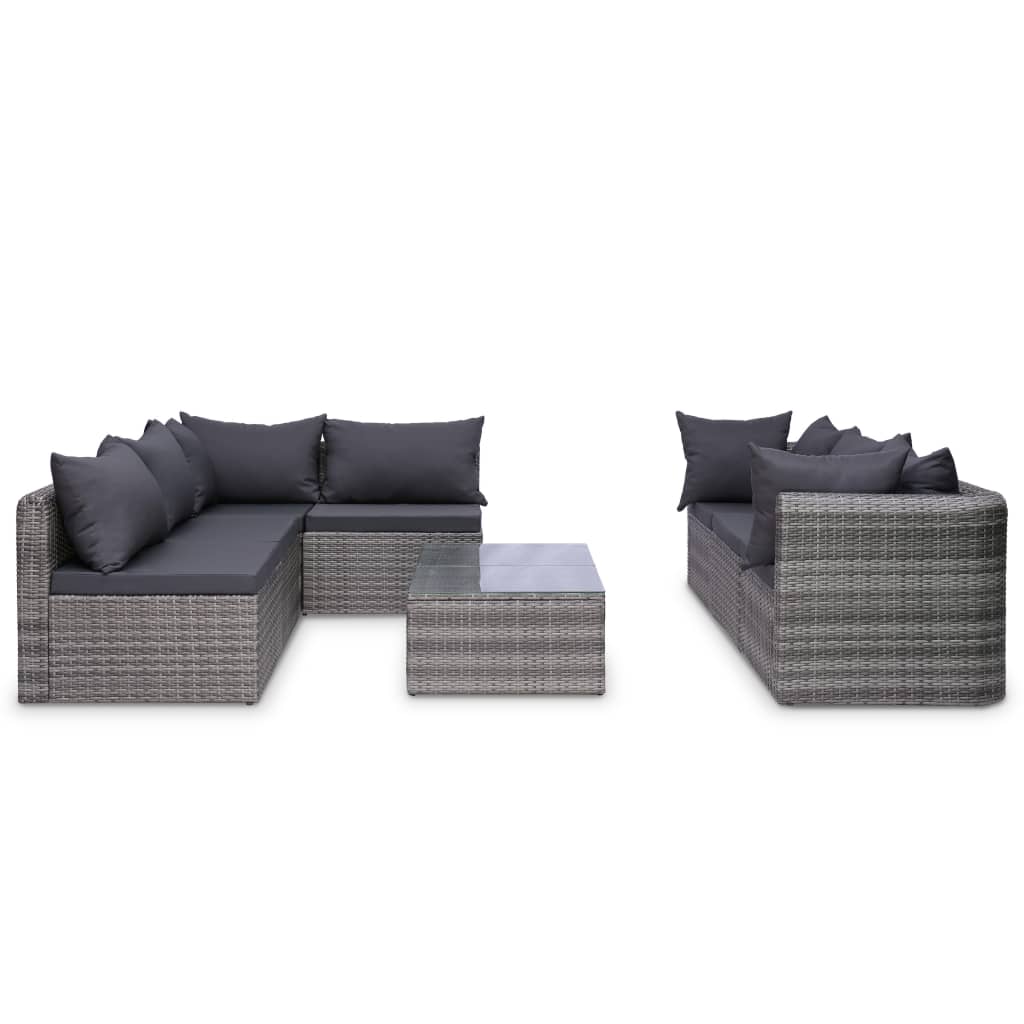 Set Divani da Giardino 8 pz con Cuscini in Polyrattan Grigio 44157