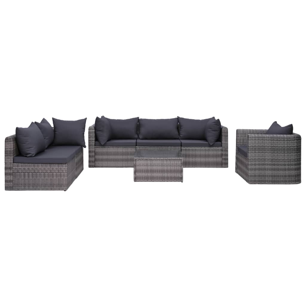 Set Divani da Giardino 7 pz con Cuscini in Polyrattan Grigio cod mxl 40740