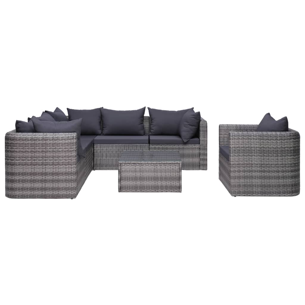 Set Divani da Giardino 7 pz con Cuscini in Polyrattan Grigio cod mxl 40740