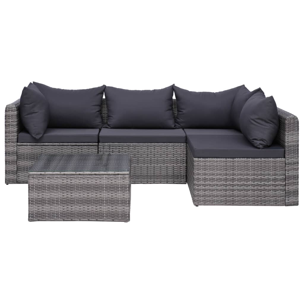 Set Divani da Giardino 5 pz con Cuscini in Polyrattan Grigio cod mxl 40862