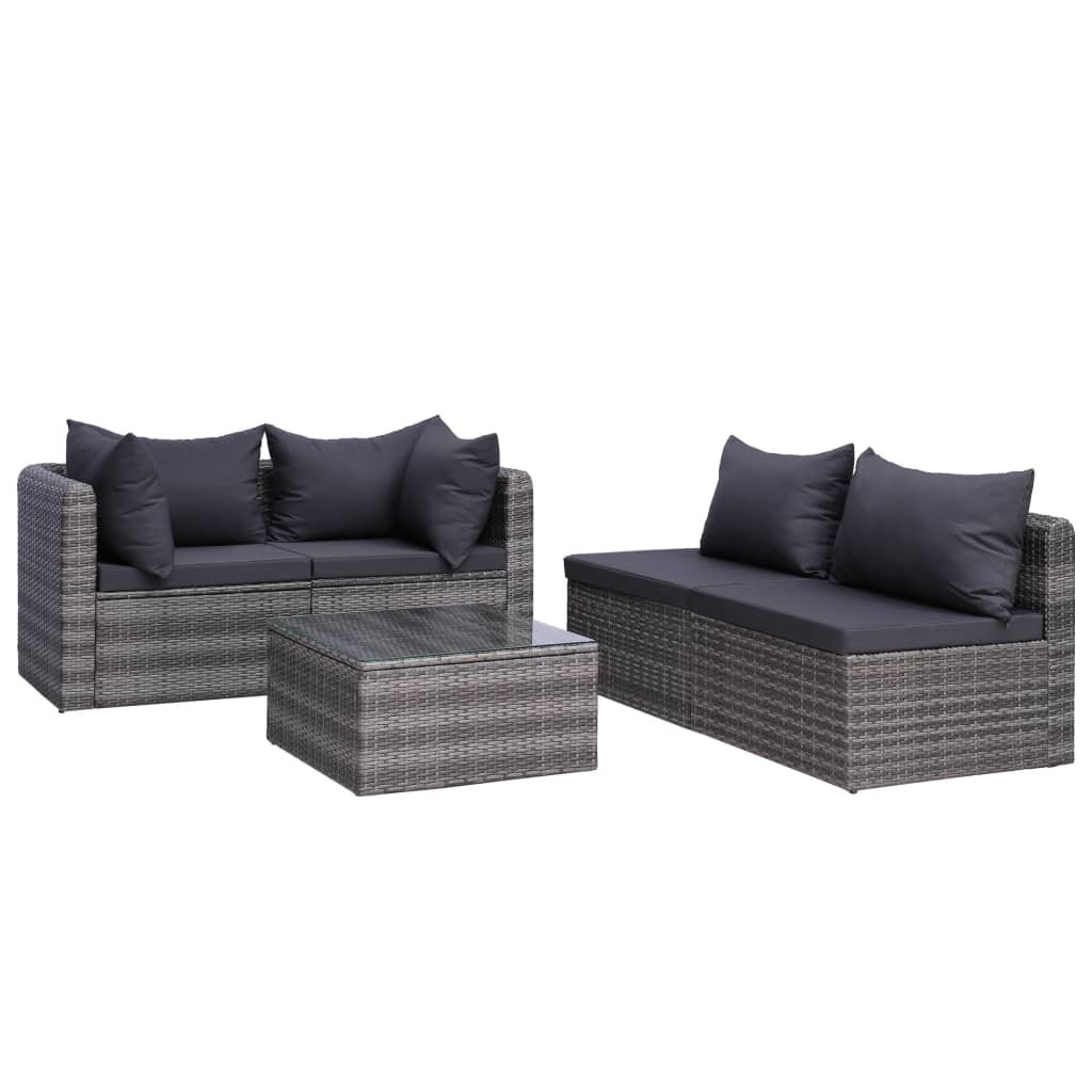 Set Divani da Giardino 5 pz con Cuscini in Polyrattan Grigio cod mxl 40862