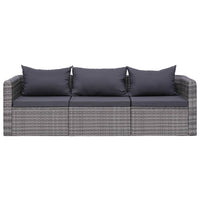 Set Divani da Giardino 3 pz con Cuscini Grigio in Polyrattan 44163