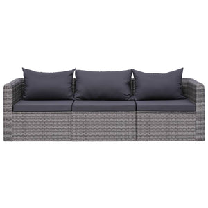 Set Divani da Giardino 3 pz con Cuscini Grigio in Polyrattan 44163