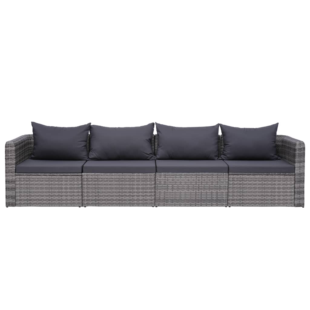 Set Divani da Giardino 4 pz con Cuscini Grigio in Polyrattan cod mxl 73947