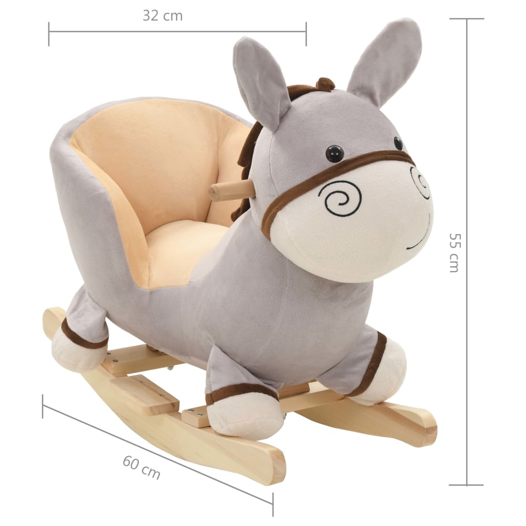 Asino a Dondolo con Schienale in Peluche 60x32x55 cm Grigio 80222