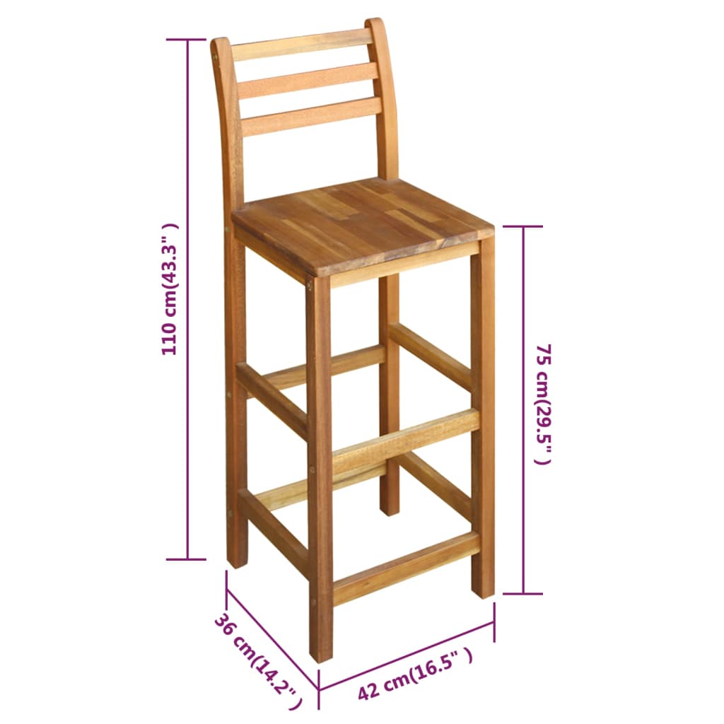 Sgabelli da Bar 2 pz in Legno Massello di Acacia 44130