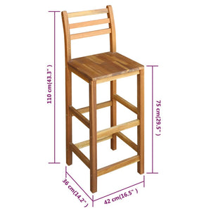 Sgabelli da Bar 2 pz in Legno Massello di Acacia 44130