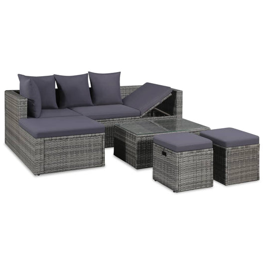 Set Divani da Giardino 4 pz con Cuscini in Polyrattan Grigio cod mxl 43682