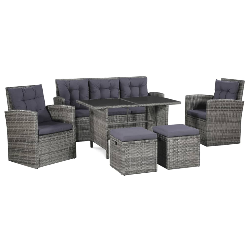 Set Divani da Giardino 6 pz con Cuscini in Polyrattan Grigio cod mxl 51318