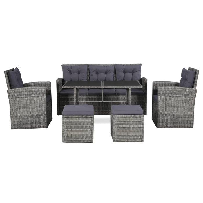 Set Divani da Giardino 6 pz con Cuscini in Polyrattan Grigio cod mxl 51318