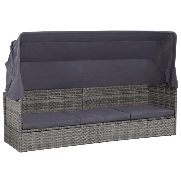 Lettino da Giardino con Tettuccio Grigio 205x62 cm Polyrattan