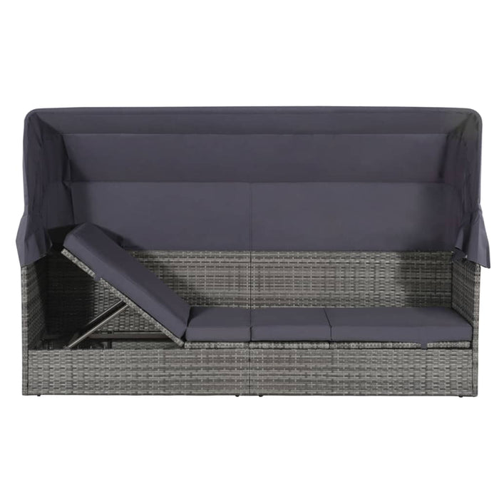 Lettino da Giardino con Tettuccio Grigio 205x62 cm Polyrattan