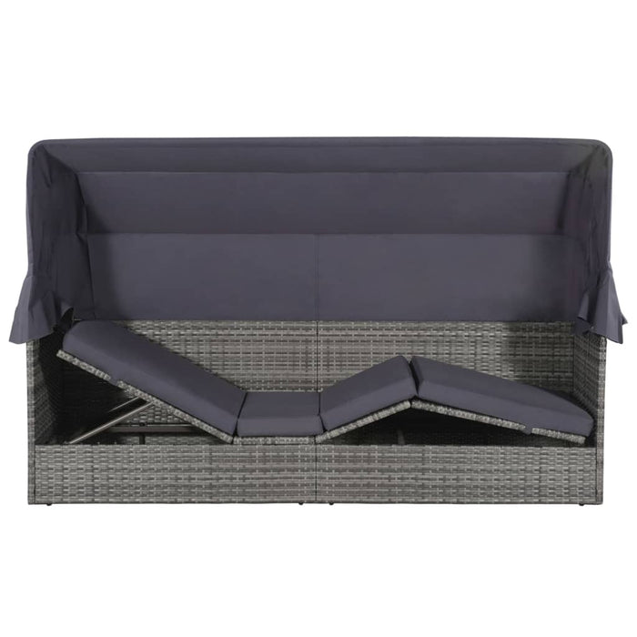 Lettino da Giardino con Tettuccio Grigio 205x62 cm Polyrattan