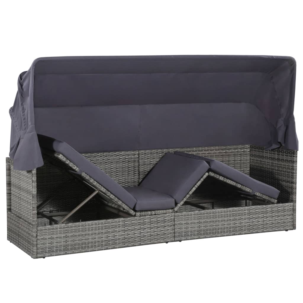 Lettino da Giardino con Tettuccio Grigio 205x62 cm Polyrattan