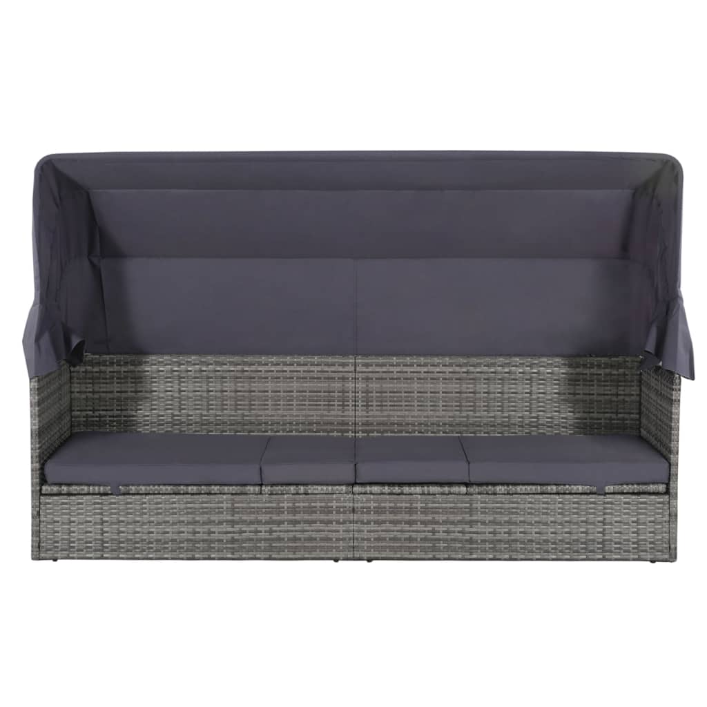 Lettino da Giardino con Tettuccio Grigio 205x62 cm Polyrattan