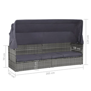 Lettino da Giardino con Tettuccio Grigio 205x62 cm Polyrattan