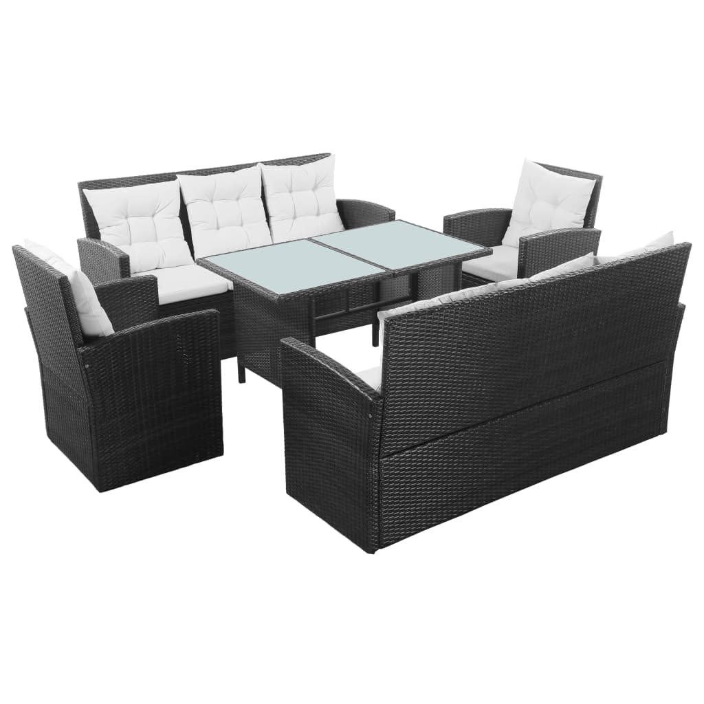 Set Divani da Giardino 5 pz con Cuscini in Polyrattan Nero cod mxl 41298