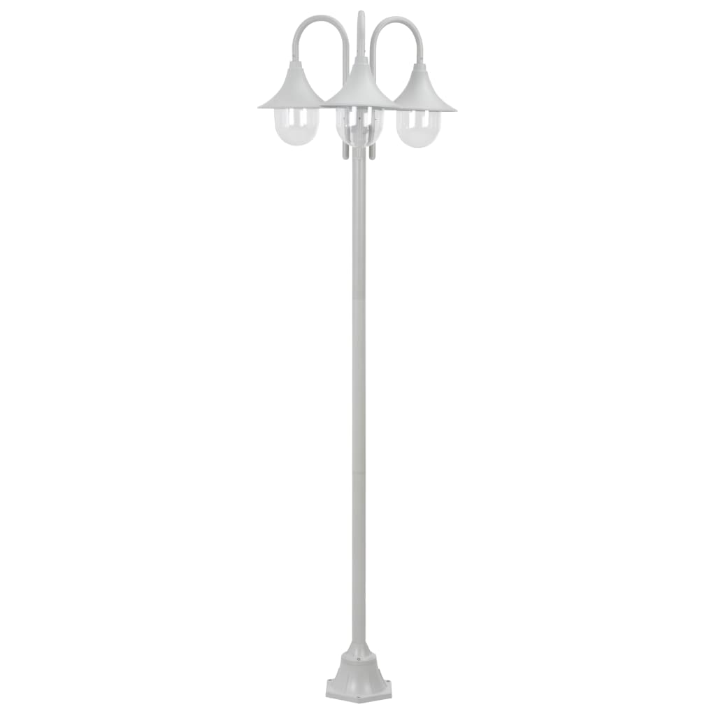 Lampione da Giardino E27 220 cm in Alluminio 3 Lampade Bianco 44206