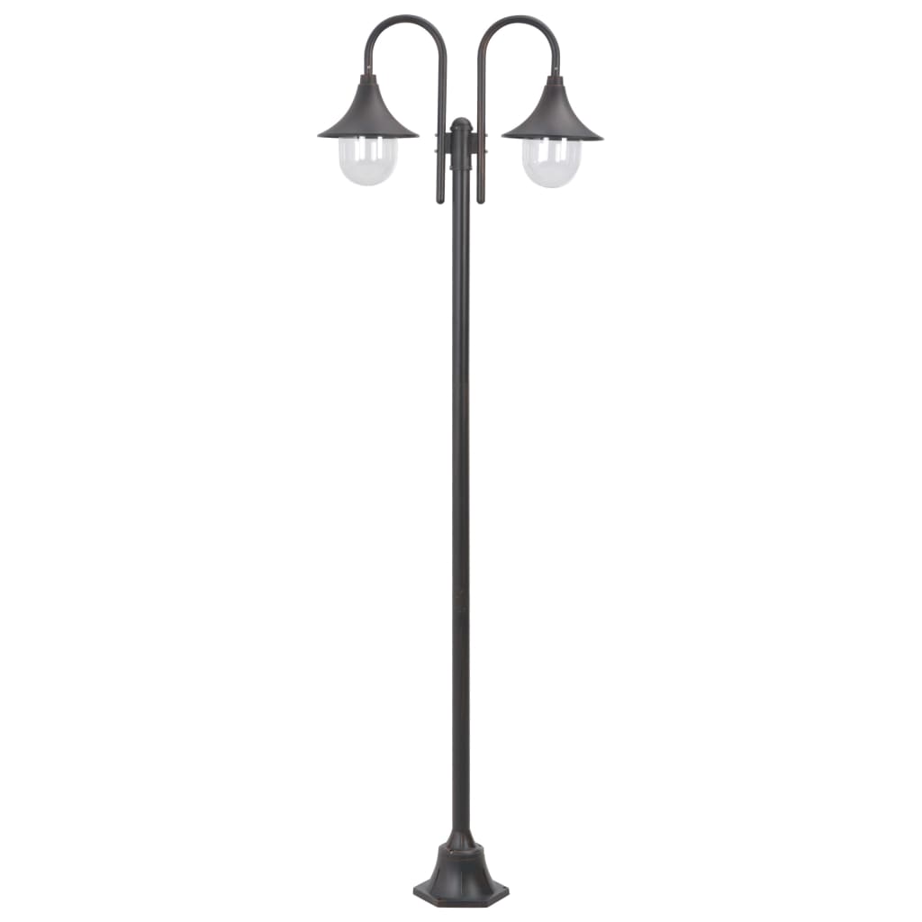 Lampione da Giardino E27 220 cm in Alluminio 2 Lampade Bronzo 44209