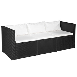 Set Divani da Giardino 3 pz in Polyrattan Nero e Bianco 44168