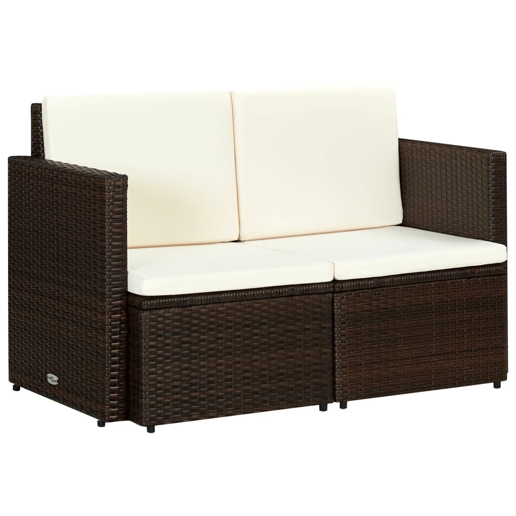 Divano da Giardino a 2 Posti con Cuscini Marrone in Polyrattan cod mxl 56010