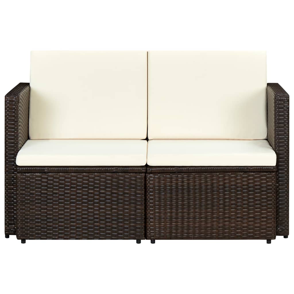 Divano da Giardino a 2 Posti con Cuscini Marrone in Polyrattan cod mxl 56010