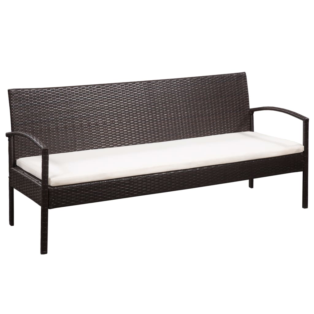 Divano da Giardino a 3 Posti con Cuscini Marrone in Polyrattan 44180