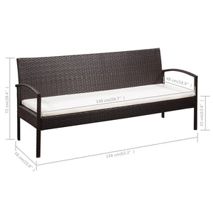 Divano da Giardino a 3 Posti con Cuscini Marrone in Polyrattan 44180