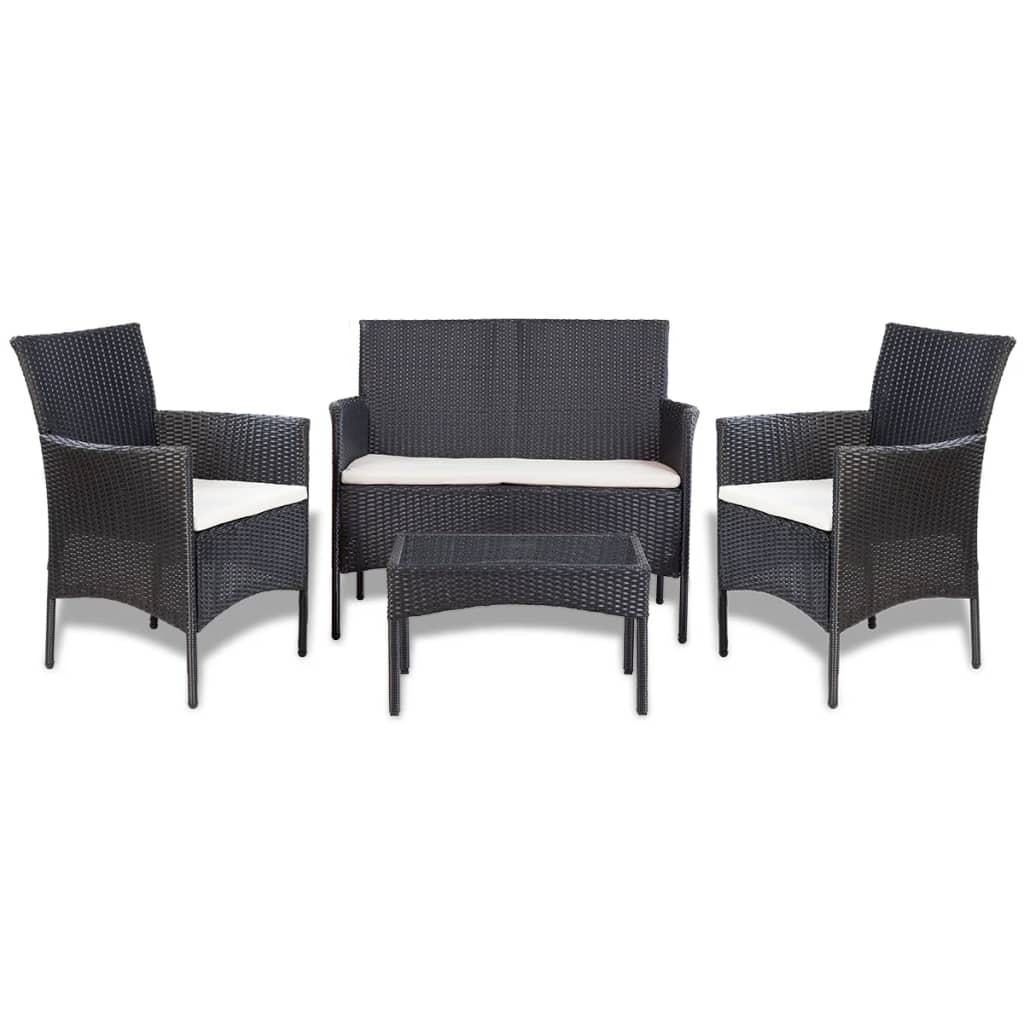 Set Divani da Giardino 4 pz con Cuscini in Polyrattan Nero 44186