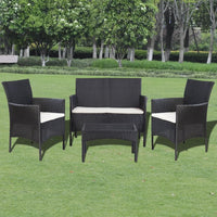 Set Divani da Giardino 4 pz con Cuscini in Polyrattan Nero 44186